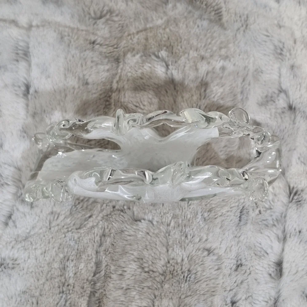 Vintage Murano Art Glass Napkin/Letter Holder White Clear Freeform Splash/Wave